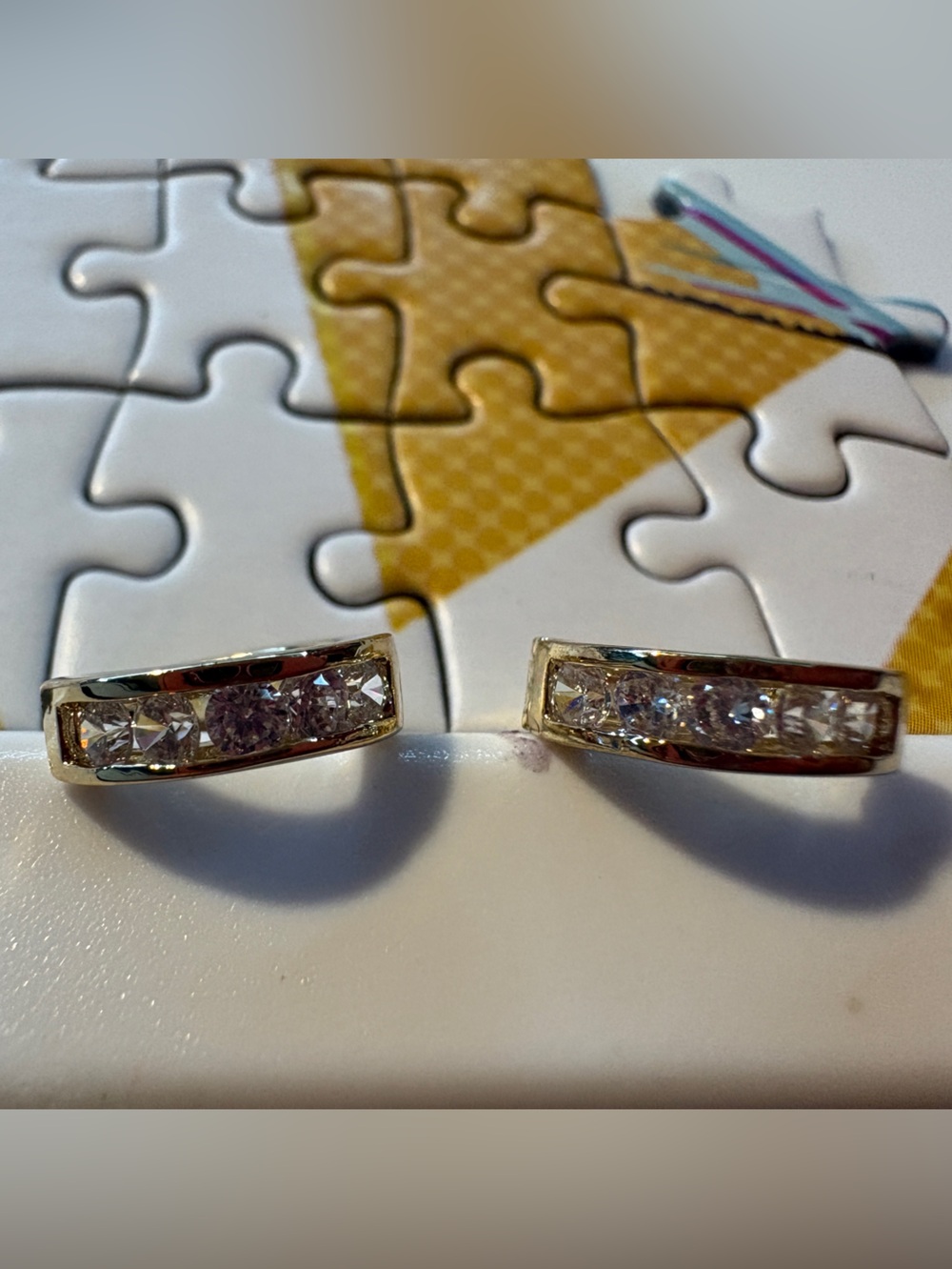 Silver Tone Channel Set CZ Hoop Stud Earrings - Clear